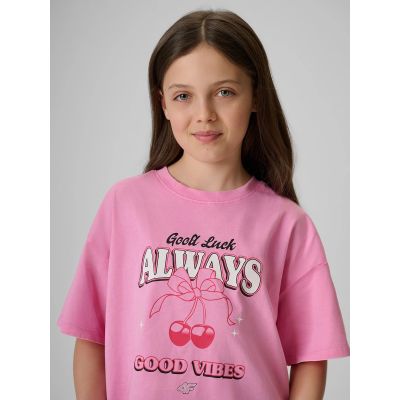 3. Girls' boxy T-shirt with print 4F 4FJRAW26TTSHF4239-56S