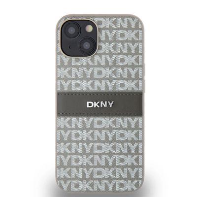 9. DKNY Leather Mono Stripe & Metal Logo case for iPhone 15 / 14 / 13 - beige