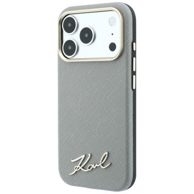 2. Karl Lagerfeld Saffiano Small Script Metal Logo MagSafe Case for iPhone 17 Pro Max / 18 Pro Max - Beige