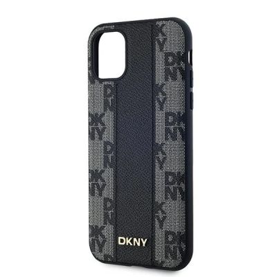 6. DKNY Leather Checkered Mono Pattern MagSafe Case for iPhone 11 / Xr - Black