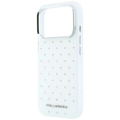 6. Karl Lagerfeld IML Rhinestones Allover and Electroplated Logo Case for iPhone 17 Pro / 18 Pro - White