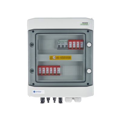 DCAC hermetic IP65 EMITER connection box with Dehn 1000V DC surge arrester type 2, 2 x PV string, 2 x MPPT // Dehn AC limiter type 2, 10A 3-Ph