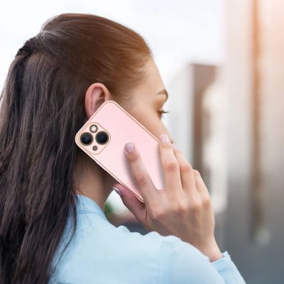 13. Dux Ducis Yolo iPhone 14 Plus case elegant pink faux leather cover