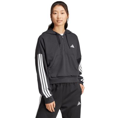 7. Women's adidas Essentials 3-Stripes French Terry Quarter-Zip Hoodie Black JN1956