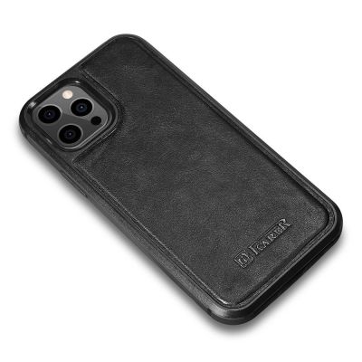 3. iCarer Leather Oil Wax case covered with natural leather for iPhone 12 Pro Max black (ALI1206-BK)
