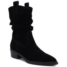 Black Ruched Leather Cowboy Ankle Boots for Women Sergio Leone BT-16-S