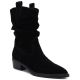 Black Ruched Leather Cowboy Ankle Boots for Women Sergio Leone BT-16-S
