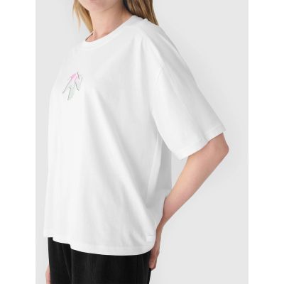 5. Women's oversize printed T-shirt 4F 4FRAW24TTSHF2582-10S
