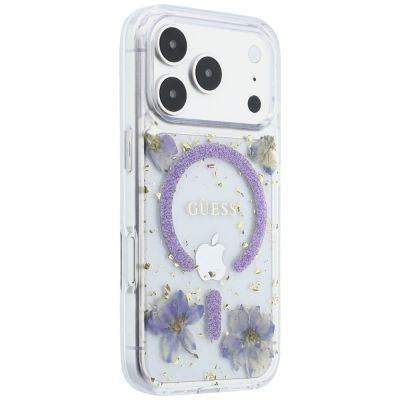 4. Guess Resin Flowers Glitter MagSafe Case for iPhone 18 Pro Max / 17 Pro Max - Purple
