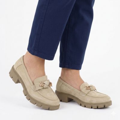 5. Women's suede shoes with decoration, beige M.Daszyński MR23106