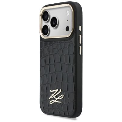 2. Karl Lagerfeld Croco KL Script Logo MagSafe Case for iPhone 17 Pro Max - Black