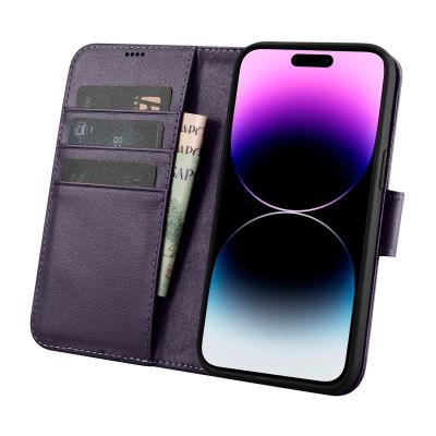 3. iCarer Wallet Case 2in1 Cover iPhone 14 Pro Anti-RFID Leather Flip Case Dark Purple (WMI14220726-DP)