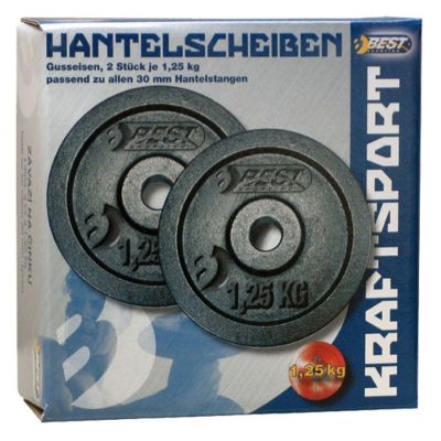 7. BLACK CAST IRON WEIGHT 2x1.25 KG BEST SPORTING diameter 30mm