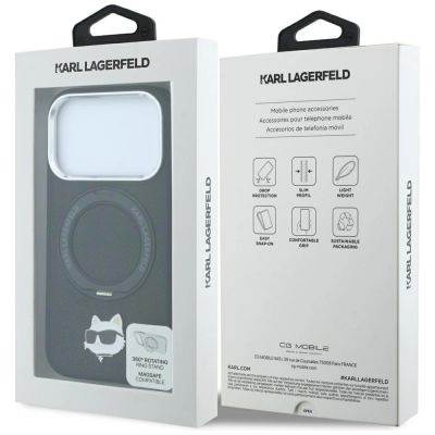 8. Karl Lagerfeld with Ring Stand 360 Choupette Head Pin MagSafe Case for iPhone 18 Pro / 17 Pro - Black