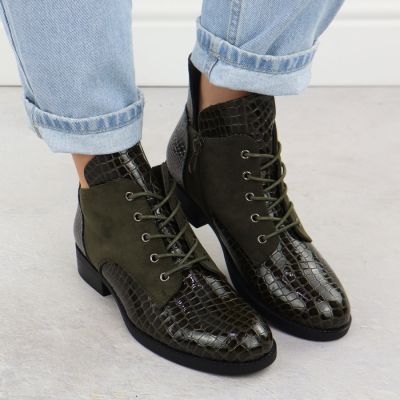 7. Women's patent leather ankle boots crocodile green Vinceza 26-16477