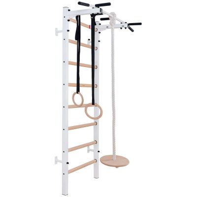 5. WOODEN AND METAL GYMNASTIC WALL BAR WITH WOODEN BAR AND ACCESSORIES BENCHK 221W A204