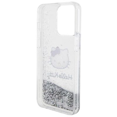 6. Hello Kitty Liquid Glitter Charms Kitty Head case for iPhone 15 Pro Max - silver