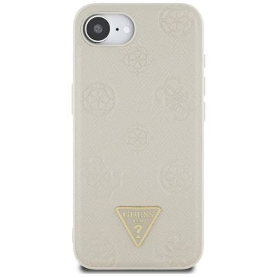 3. Guess Grained Hot Stamp Peony Triangle Logo MagSafe case for iPhone 16e - beige