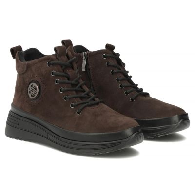4. Women's leather suede ankle boots on a dark brown platform Filippo DBT4215
