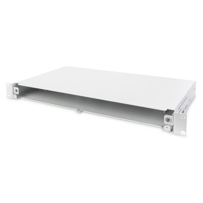 FO patch panel without faceplate 19'' 1U, sliding, PG13.5 and PG16 gland, ties/holders, gray
