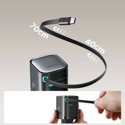 9. Joyroom JR-TCL02 65W USB-A USB-C GaN charger with built-in USB-C cable - black