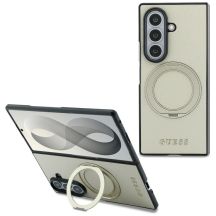 Guess Magnetic Ring Stand Grained Classic Logo MagSafe case for Samsung Galaxy Z Fold 8 Ultra - beige