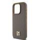 9. DKNY Leather Monogram Pattern Metal Logo MagSafe Case for iPhone 15 Pro - Brown
