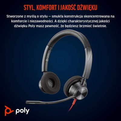 87. Poly Blackwire 3320 Stereo MS Teams Certified USB-C Headset +USB-C/A Adapter 8X220AA