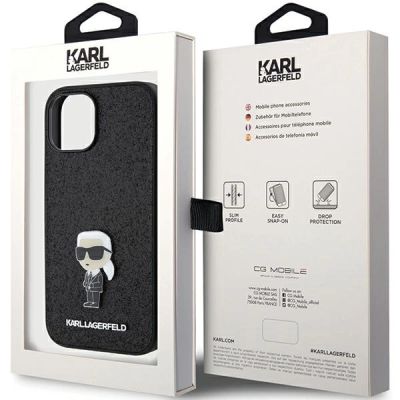 8. Karl Lagerfeld Fixed Glitter Ikonik Logo Metal Pin case for iPhone 15 - black