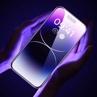 9. Baseus Full Screen Tempered Glass for iPhone 14 Pro with Speaker Cover 0.3mm + Mounting Frame