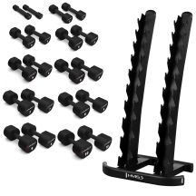 HPT POLYURETHANE DUMBBELL SET 2 x 1 - 10 KG (110 KG) + STR37 HMS STAND