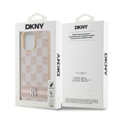 8. DKNY Leather Checkered Mono Pattern & Printed Stripes case for iPhone 14 Pro Max - pink