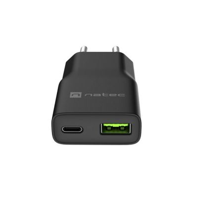 3. NATEC RIBERA GAN SLIM WALL CHARGER 1X USB-A + 1X USB-C 20W BLACK
