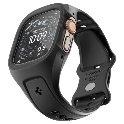 3. Spigen Liquid Air Pro Case Strap + 9H Tempered Glass for Apple Watch Ultra 49mm - Black