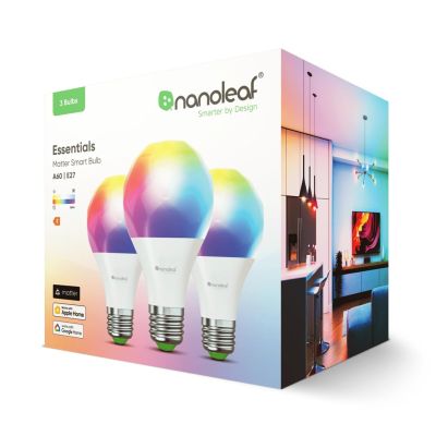 2. NANOLEAF ESSENTIALS Smart Bluetooth Bulbs A60 E27 Matter 9W 806LM Color RGBCW 2700-6500K (NF080B02-3A19E) 3 pcs