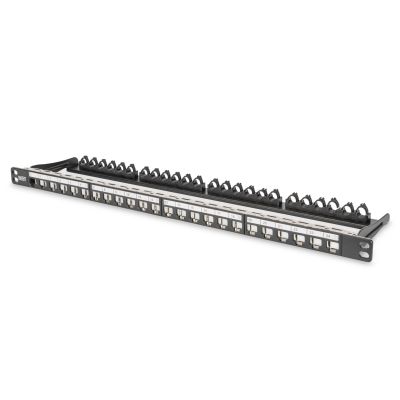 5. High density patch panel 19" 24x keystone, shielded, 0.5U, black, cable guide, labeling fields
