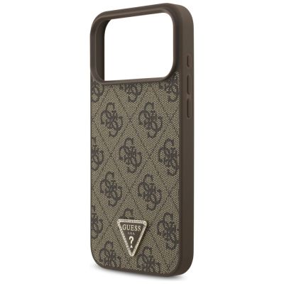 6. Guess Leather 4G Triangle Strass MagSafe Case for iPhone 17 Pro Max / 18 Pro Max - Brown