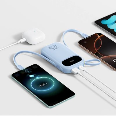 4. Baseus EnerFill FC31 20000mAh 22.5W Power Bank with Digital Display with 2 Built-in Cables - Blue