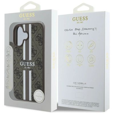 16. Guess 4G Printed Stripes MagSafe iPhone 16 Case - Brown