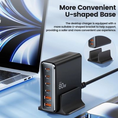 4. Tech-protect DC80W-GAN 6-PORT PD80W/QC3.0 Charging Station - Black