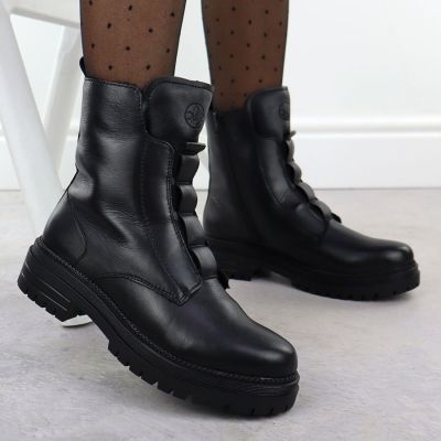 7. Rieker Y3160-00 women's black leather ankle boots