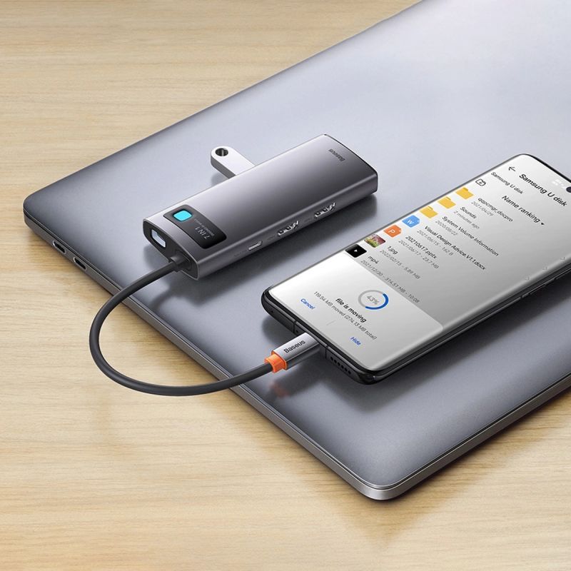 21. Baseus Metal Gleam Series HUB 7-in-1 USB Type C docking station - 1 x HDMI / 1 x VGA / 3 x USB 3.2 Gen. 1 / 1 x Power Delivery / 1 x RJ-45 Ethernet gray (WKWG040013)