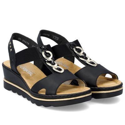 3. Women's comfortable platform wedge sandals black Rieker 67498-00