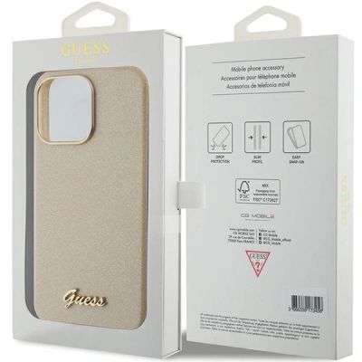 8. Guess Glitter Glossy Script case for iPhone 15 Pro Max - gold