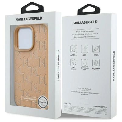 8. Karl Lagerfeld Leather Monogram Metal Logo MagSafe iPhone 16 Pro Case - Beige