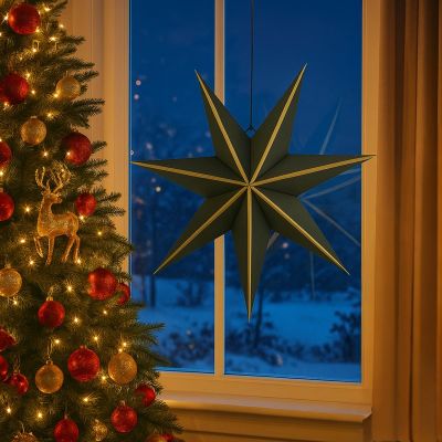 24. DECORATIVE HANGING PAPER STAR FSC 18x75CM BLACK 7 ARMS MICA