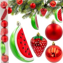 DECORATIVE PLASTIC BAUBLE SAFE 7 PCS STRAWBERRY WATERMELON