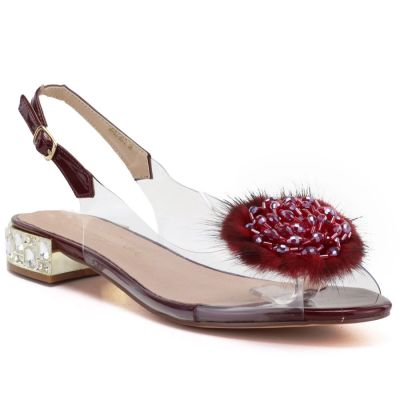 Women’s Transparent Embellished Sandals, Burgundy D&A MR62-9072