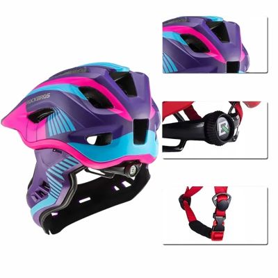5. Rockbros TT-32SBPP-S children's bicycle helmet with detachable chinbar, size S - purple-pink