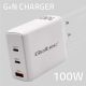 3. Qoltec 100W GaN Wall Charger | 5-20V | 1.5-5A | 2 x USB-C PD | 1 x USB QC 3.0 | White